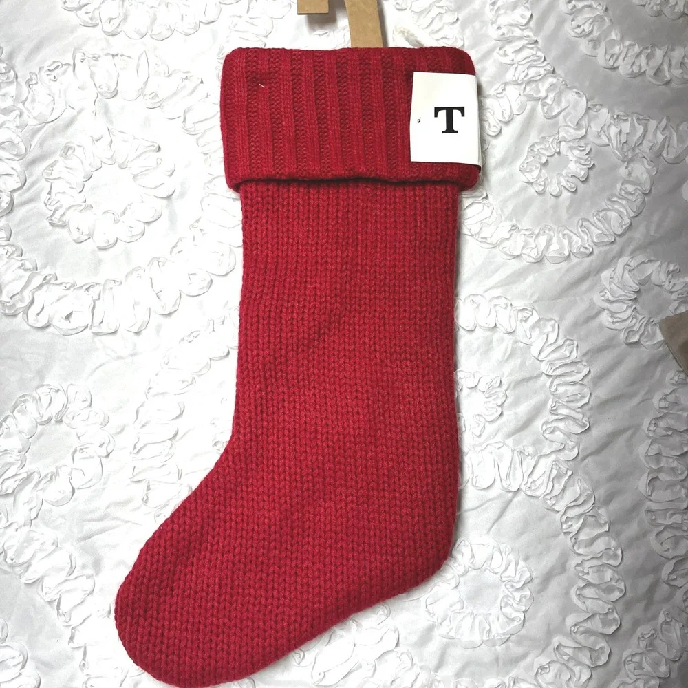 Red Knit Christmas‎ Stocking Monogram T Holiday Decor Country 20